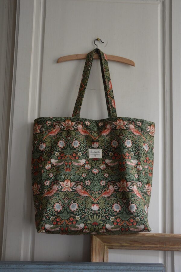 Cabas Strawberry Thief vert, doublé velours