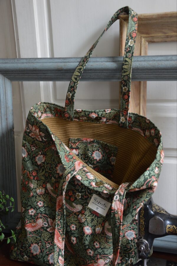 Cabas Strawberry Thief vert, doublé velours – Image 2